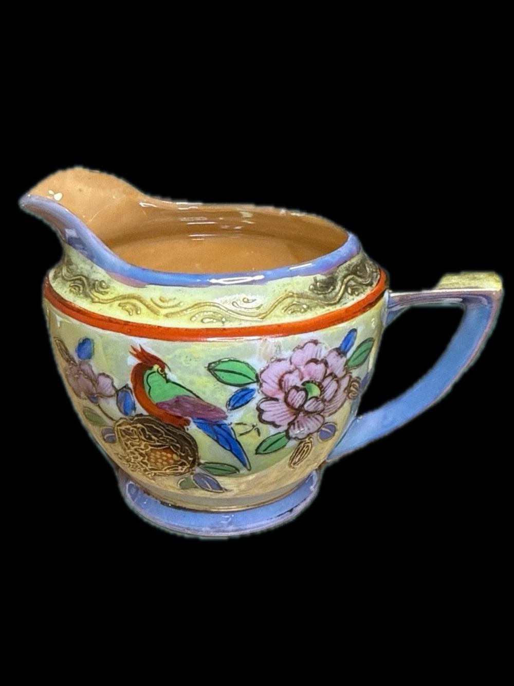 Antique Japanese Lusterware Creamer Bird Floral Gold Gilt Hand Painted 1920-40’s